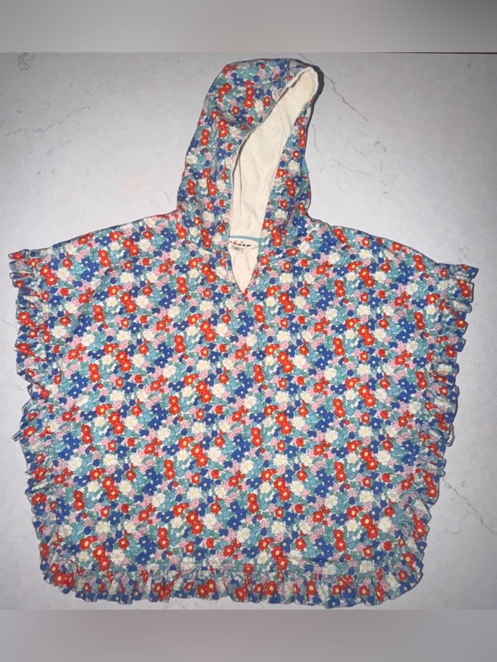 Mini Boden Floral Hooded Pullover Coverup- Blue/Red Floral